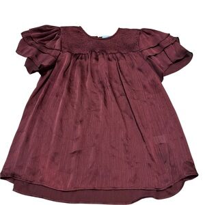 CeCe Deep Burgundy Textured Top With Ruffled Sleeves